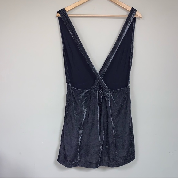 🆕 FREE PEOPLE Velvet Mini Dress Women’s Medium Gray Plunge V Neck Boho Jumper - Picture 6 of 10